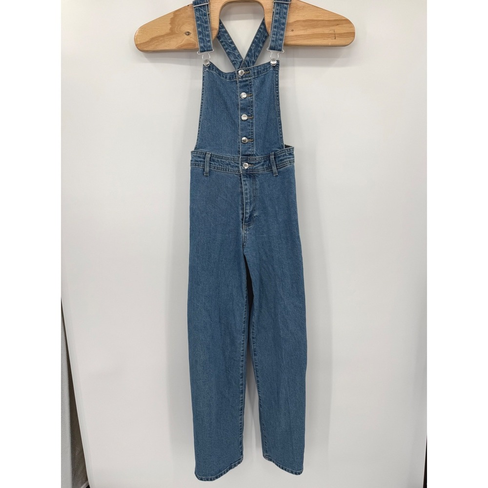 Universal Thread Overalls Women 2 Blue Denim Straight Leg Button Front Bib